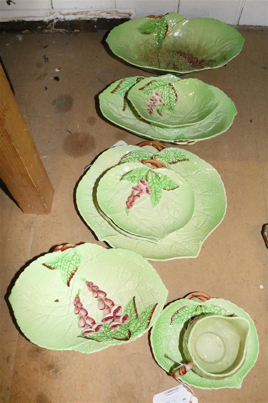Eleven Carlton ware foxglove and leaf-moulded serving/hors doeuvres dishes and a small jug (12)